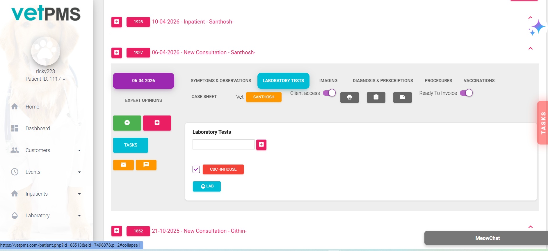 VetPMS patient records